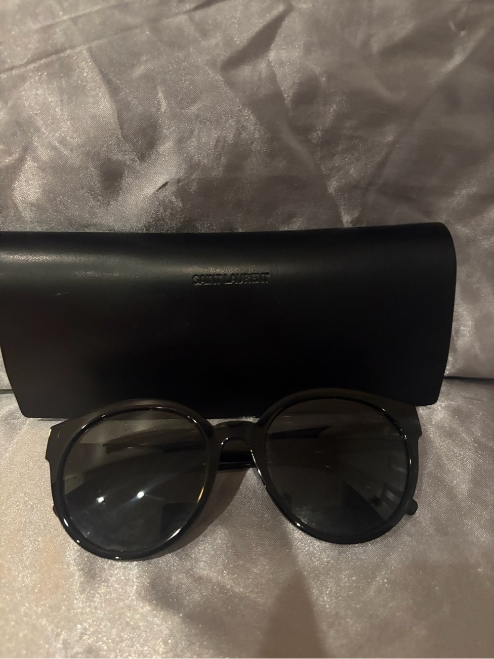 Saint Laurent Black Round Sunglasses with Dark Lenses